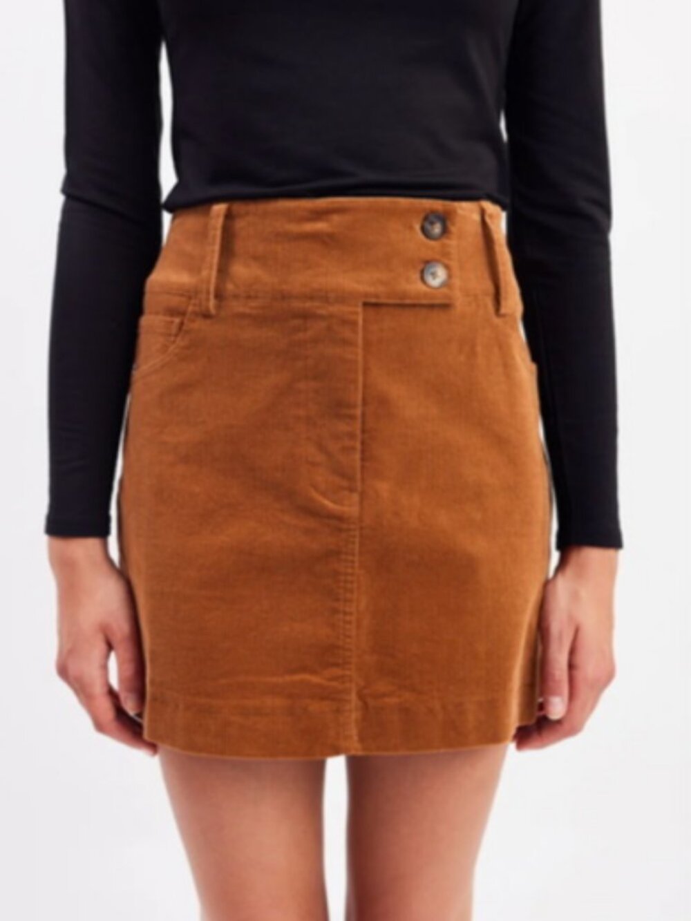 BNWT LIVØM Rust Brown Corduroy Double Button A-Line Mini Skirt XS MSRP $70